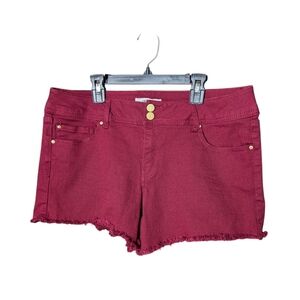 Refuge Shorts Women's 12 Maroon Burgundy Dark Red Frayed Hem Double Button Fly